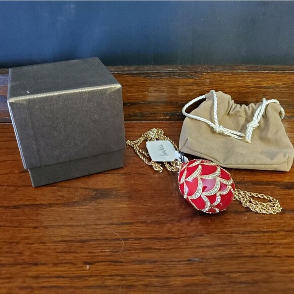 Neiman Marcus CINER Red Rhinestone Egg Pendant Necklace 38" - Picture 10 of 12